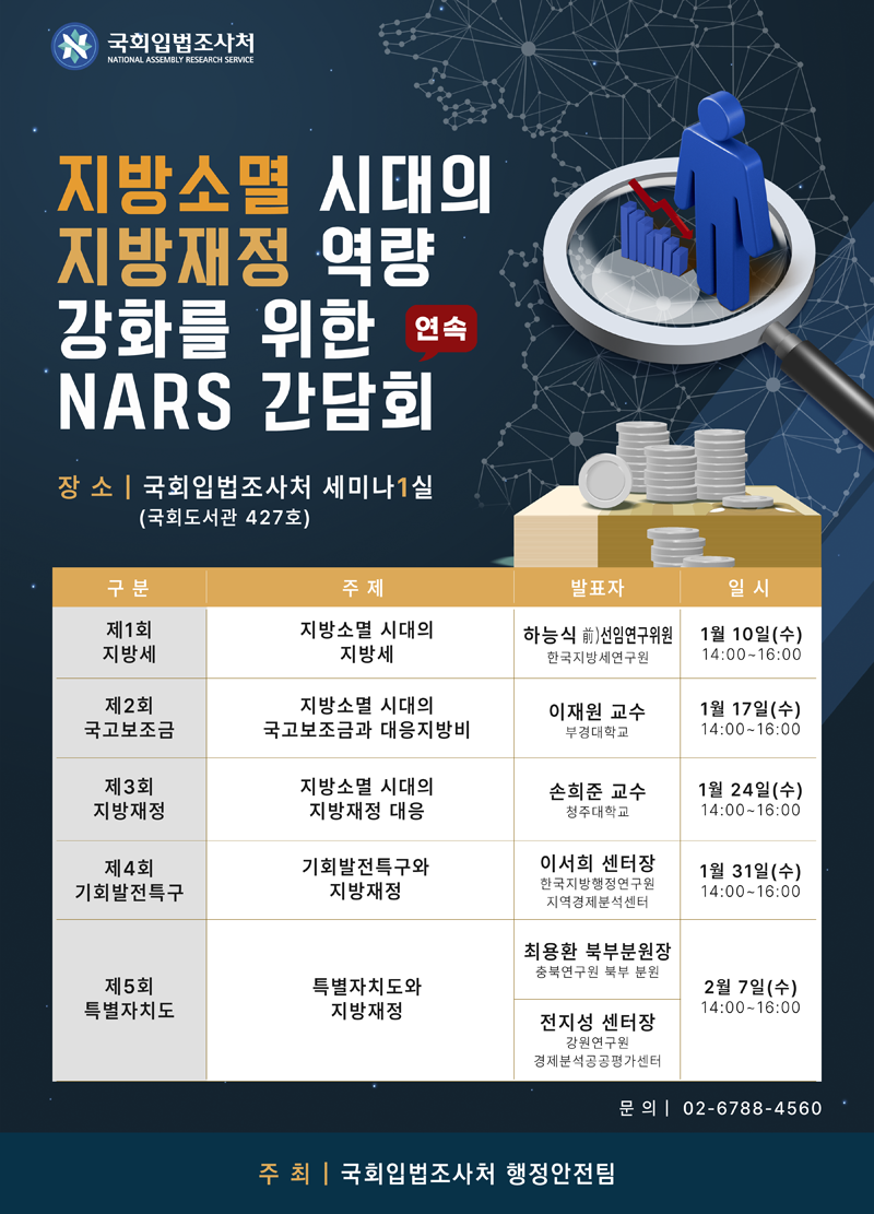 [지방소멸 시대의 지방재정 역량 강화를 위한 NARS 시리즈 간담회 제1회] 지방소멸 시대의 지방세   (이미지 내용은 아래 텍스트로 제공됩니다.) 